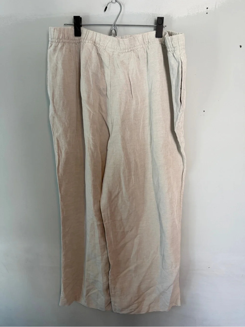 H&M Linen-Blend Wide Leg Pants Olive Green Light Beige XXL NWT NEW